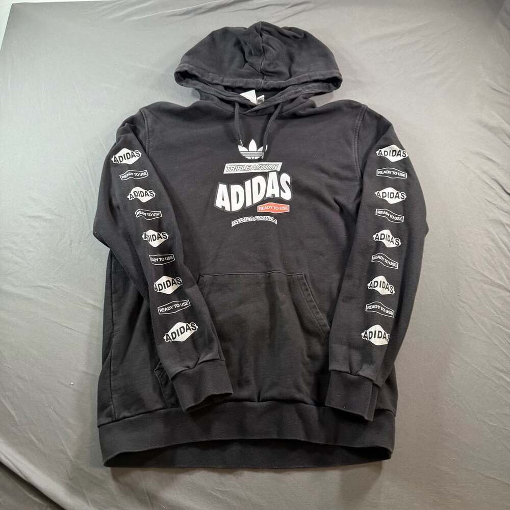Adidas Originals Triple Action Black Graphic Pullover Hoodie Men’s Large